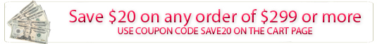 Save $20 on orders of $250 or more with coupon code Save20